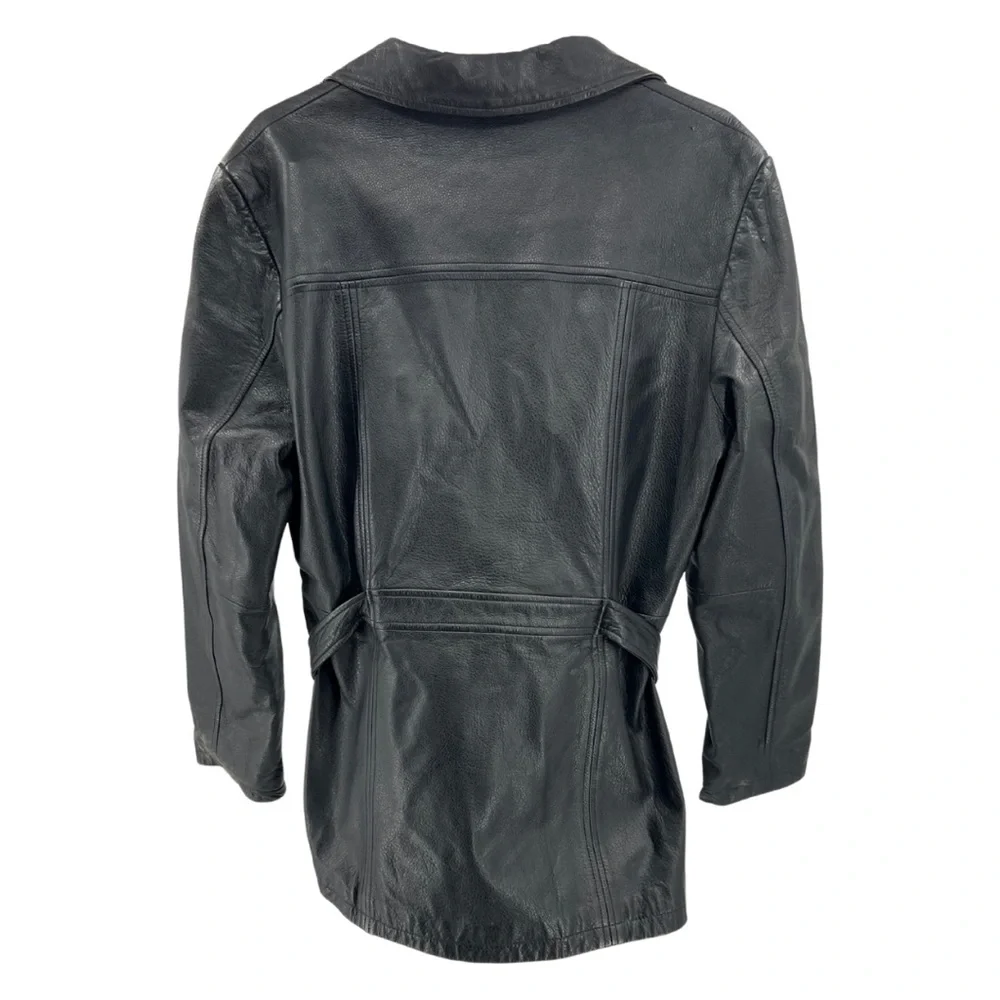 Outdoor Exchange leather jacket coat vintage tie waist medium belted black